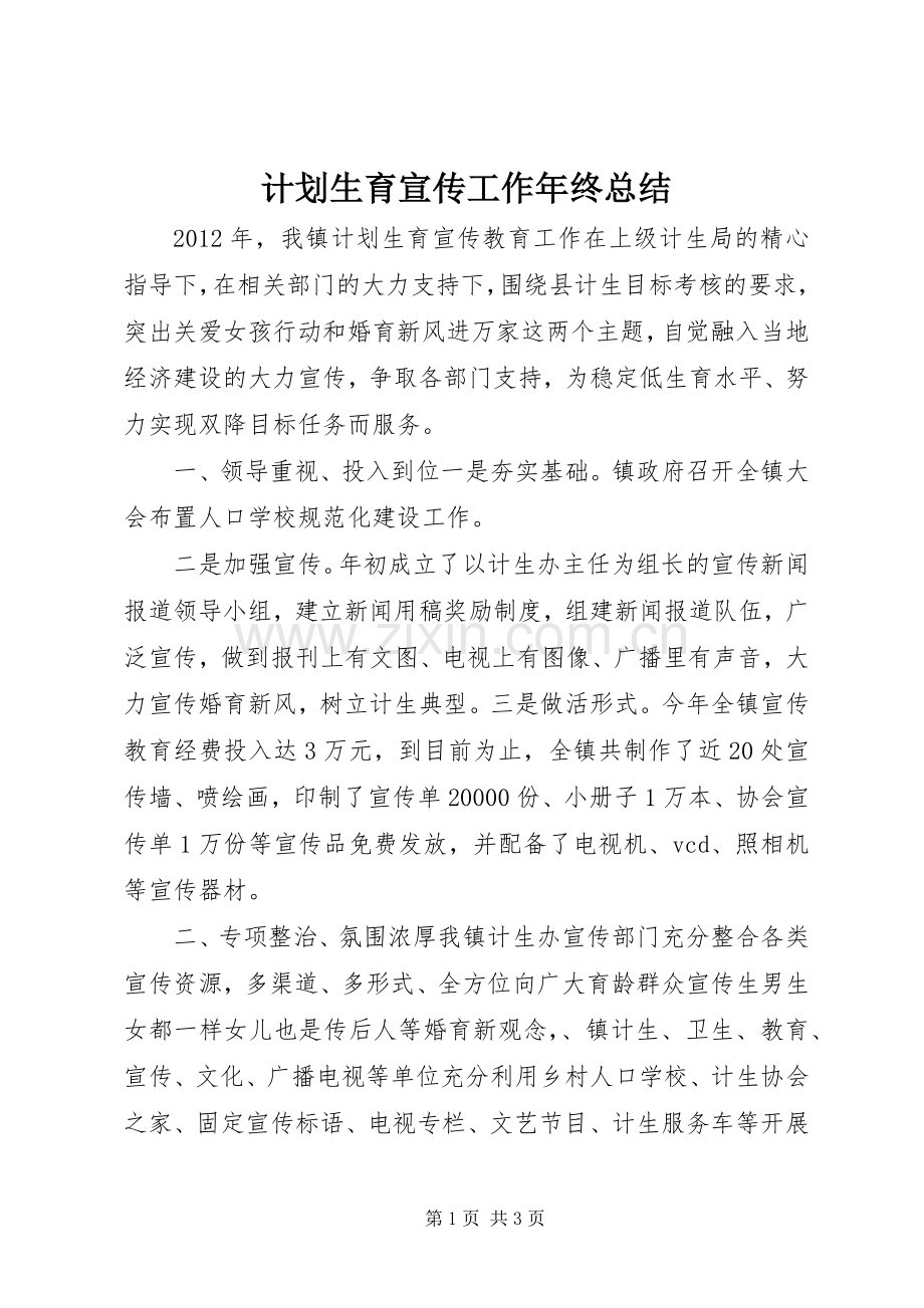 计划生育宣传工作年终总结.docx_第1页
