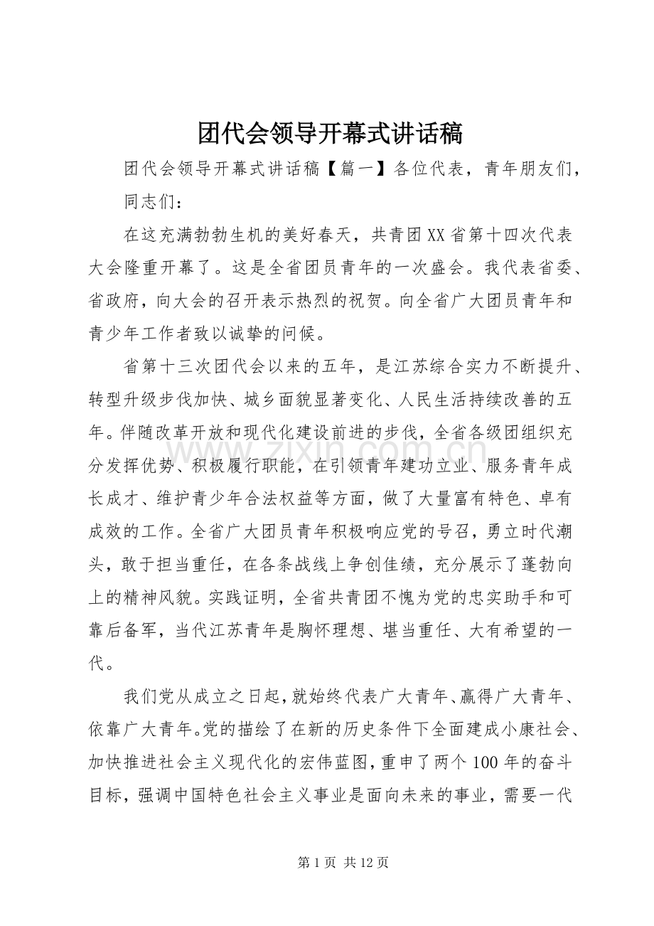 团代会领导开幕式讲话发言稿.docx_第1页