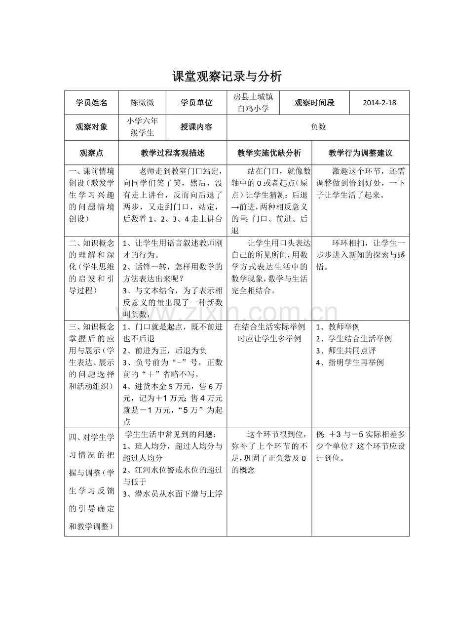 课堂观察记录与分析（陈微微）.doc_第1页