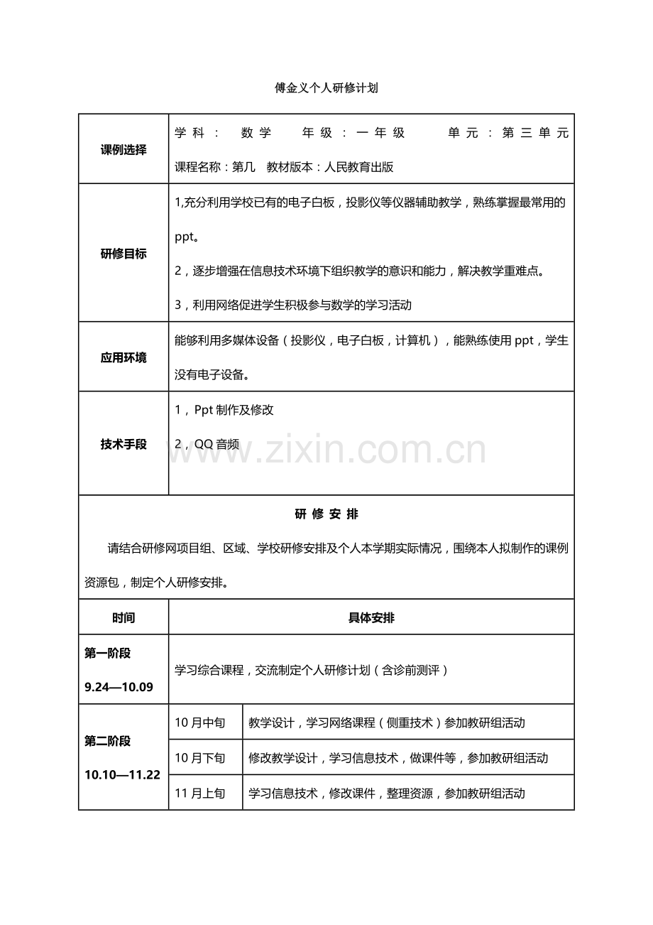傅金义个人研修计划.docx_第1页