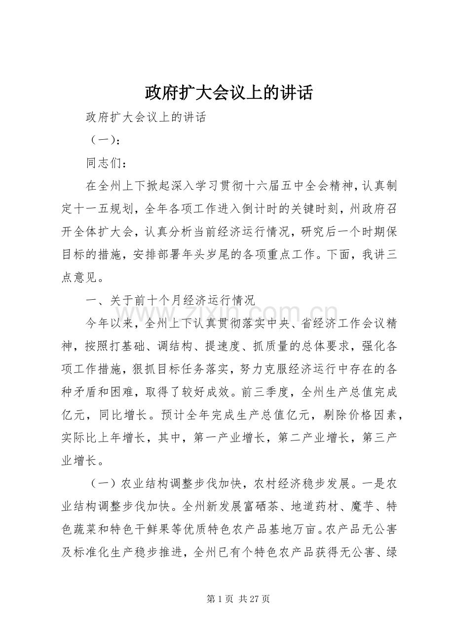 政府扩大会议上的讲话发言.docx_第1页