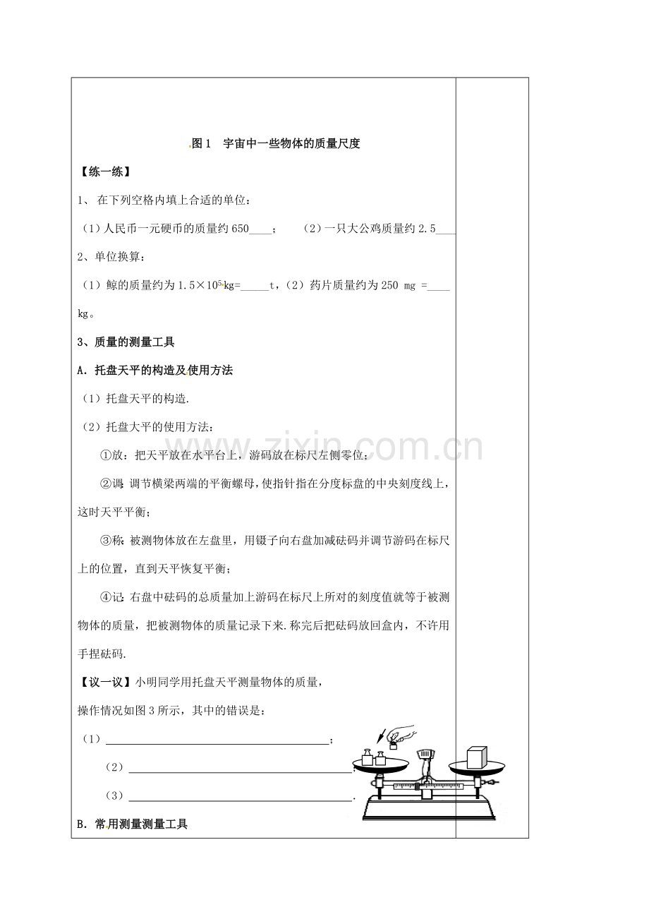 江苏省仪征市八年级物理下册 6.1 物体的质量教案 苏科版-苏科版初中八年级下册物理教案.doc_第2页