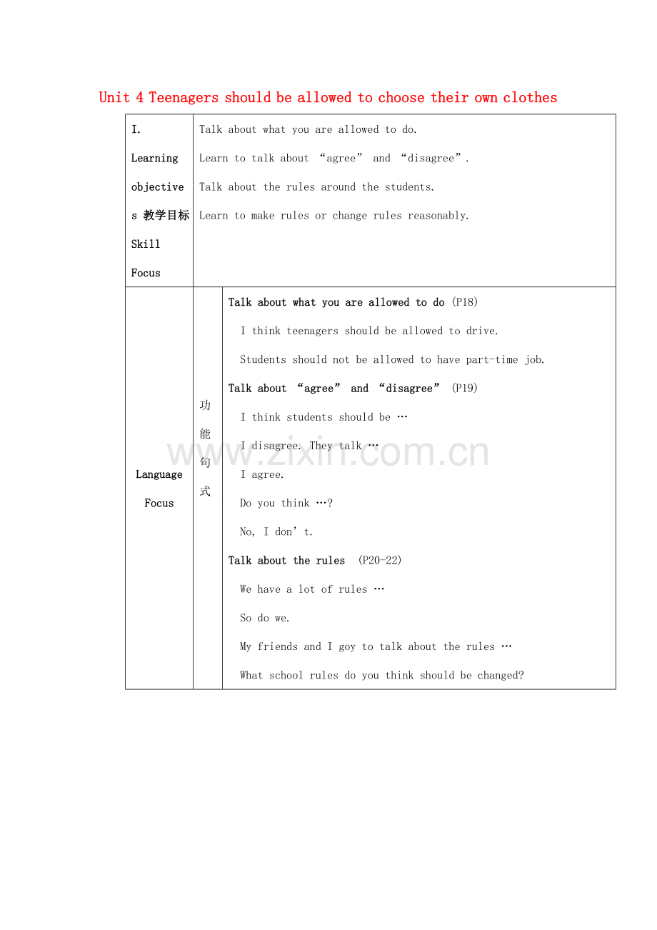 八年级英语下册 Unit 4 Teenagers should be allowed to choose their own clothes教案13 鲁教版.doc_第1页