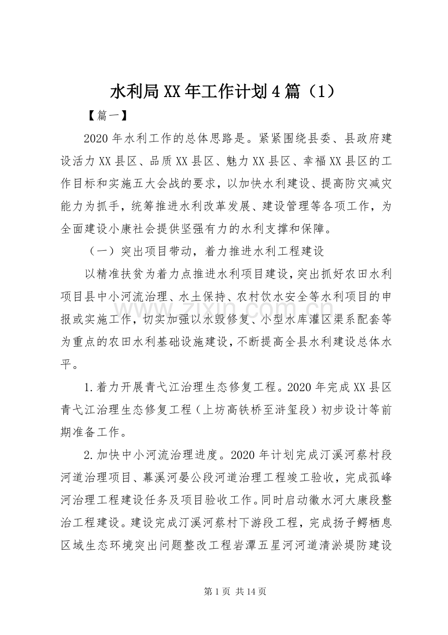 水利局XX年工作计划4篇（1）.docx_第1页
