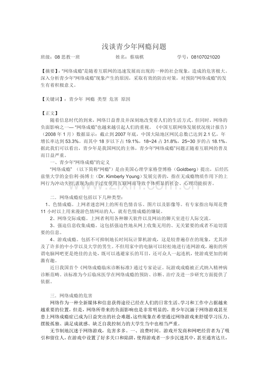 浅谈青少年网瘾问题.doc_第1页
