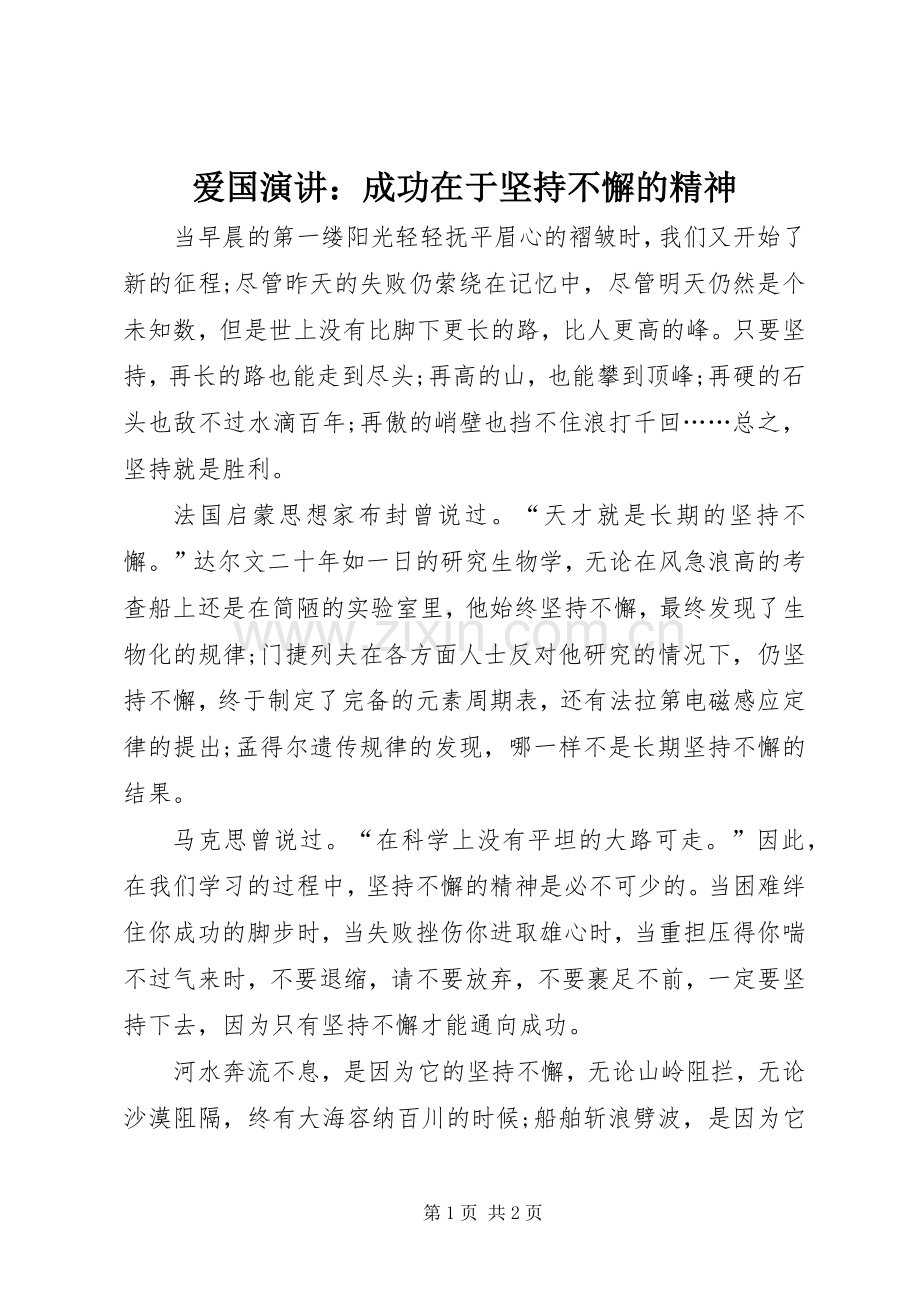 爱国演讲稿：成功在于坚持不懈的精神.docx_第1页