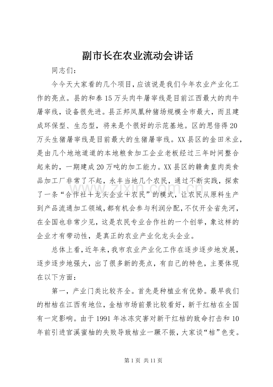 副市长在农业流动会讲话发言.docx_第1页