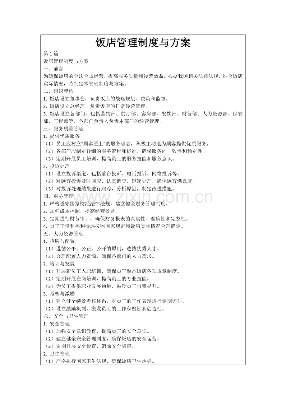 饭店管理制度与方案.docx_第1页