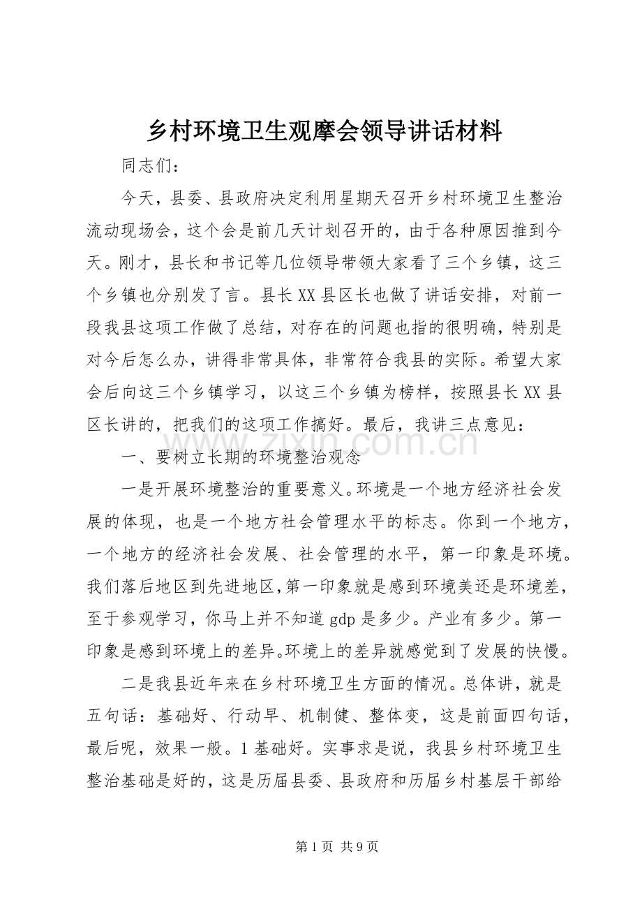 乡村环境卫生观摩会领导讲话.docx_第1页