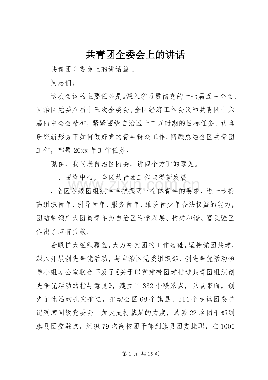 共青团全委会上的讲话发言.docx_第1页