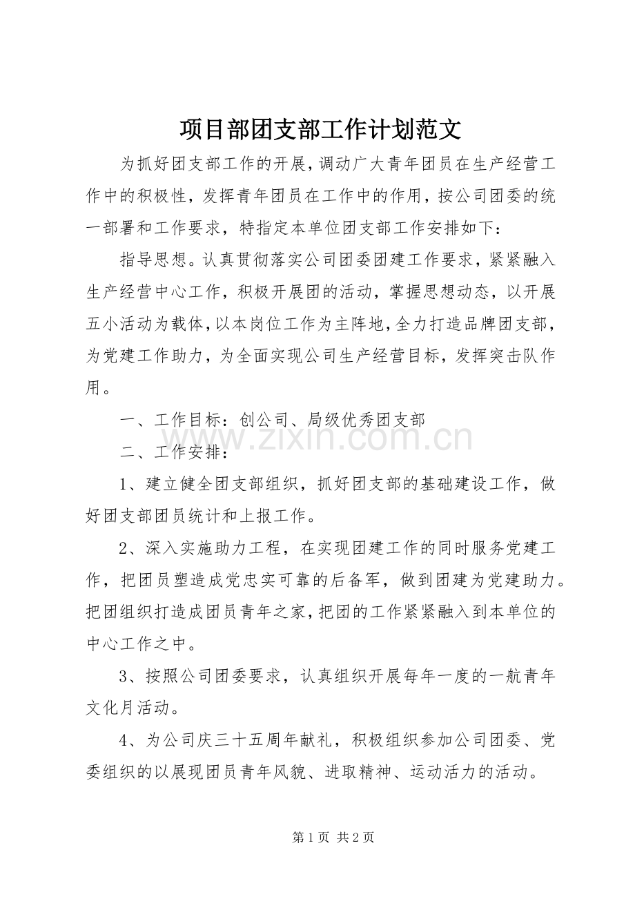 项目部团支部工作计划范文.docx_第1页