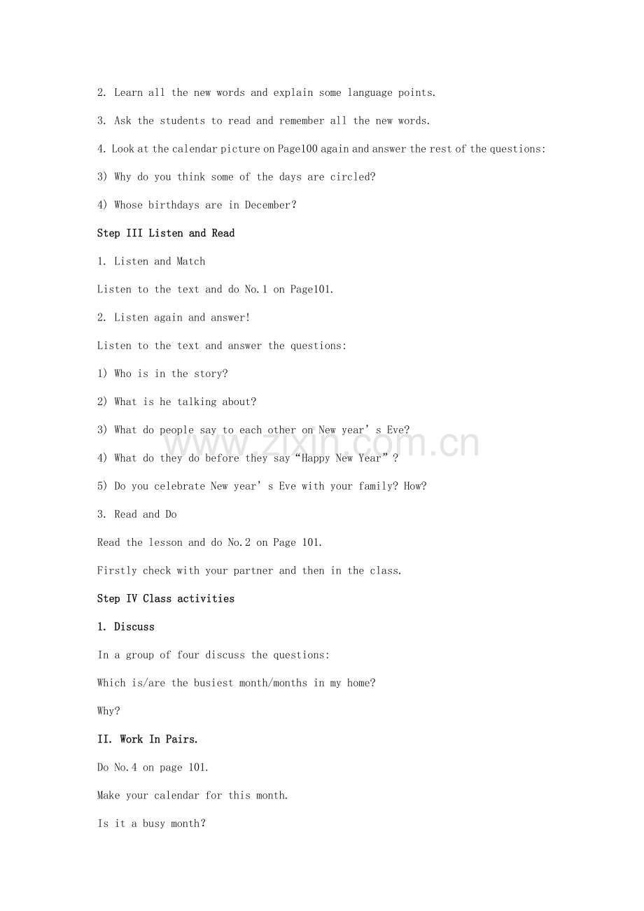 七年级英语上册 Unit 7 Lesson 38 Nick’s Busy Month教案 （新版）冀教版-（新版）冀教版初中七年级上册英语教案.doc_第2页