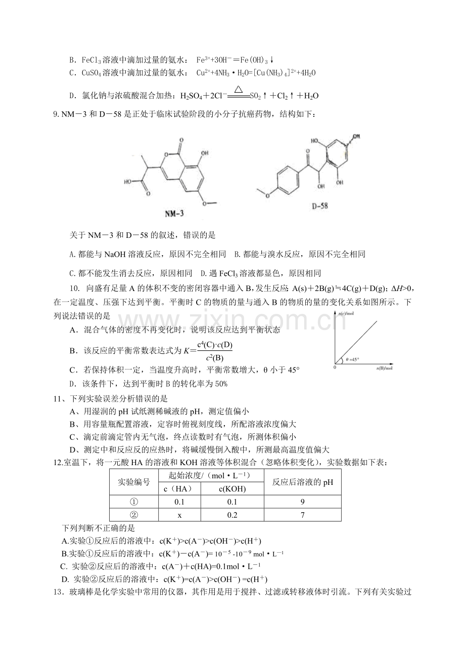浙江省杭州市学军中学2014届高三上学期第一次月考化学试题(无答案).doc_第2页