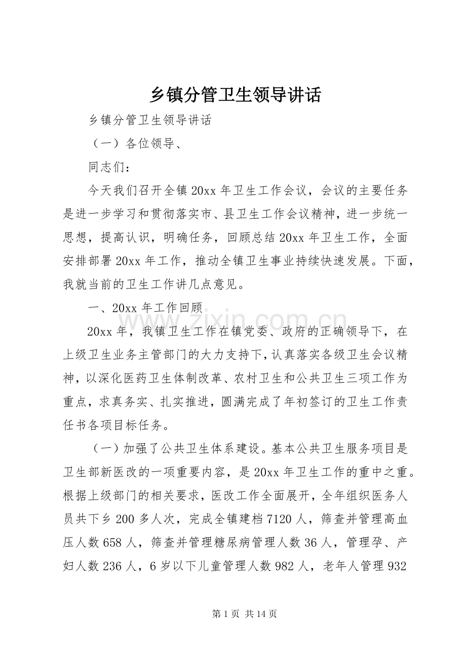 乡镇分管卫生领导讲话发言.docx_第1页