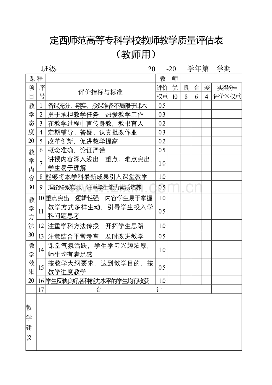 某师范高等专科学校教师教学质量管理表.docx_第2页