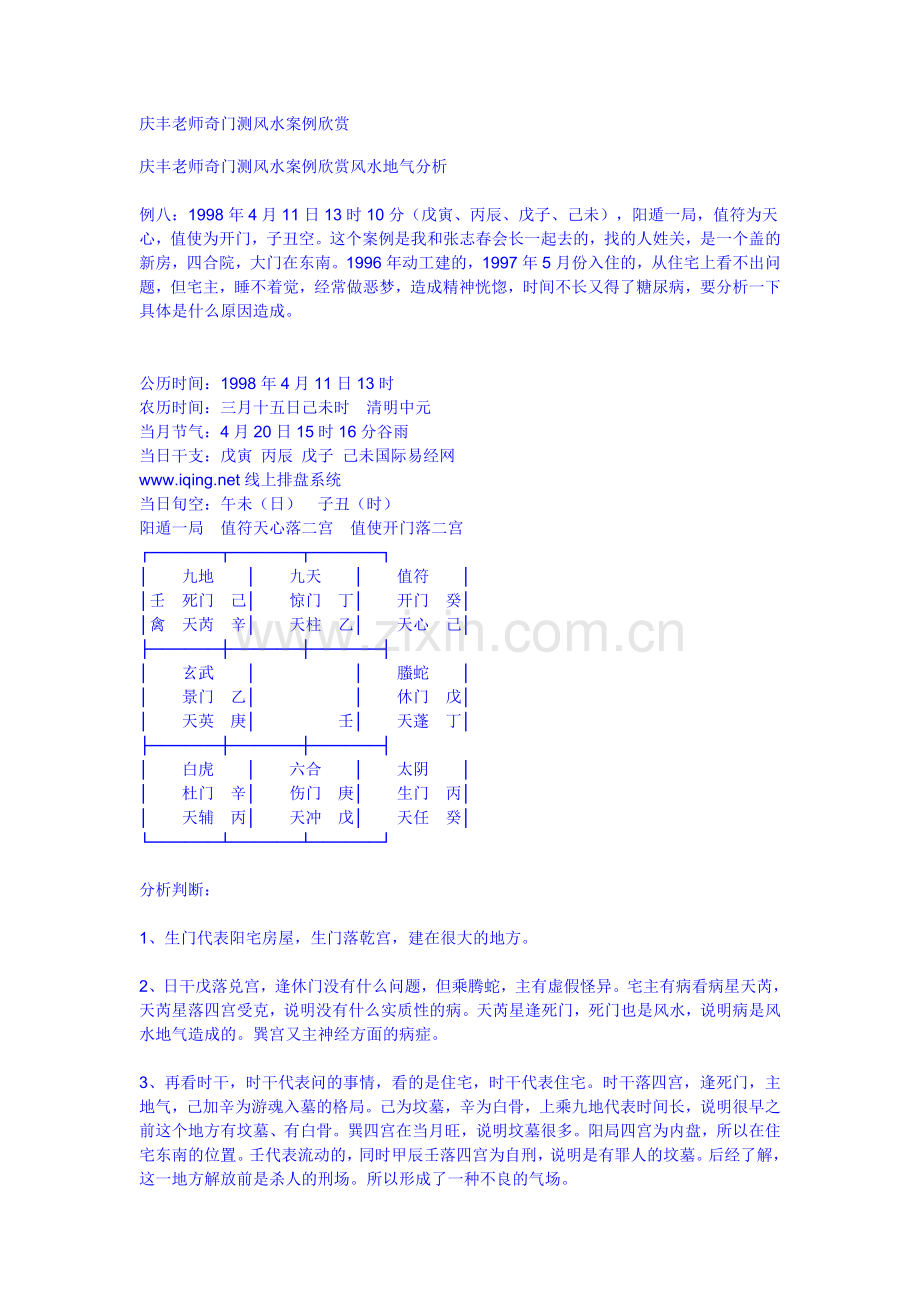 庆丰老师奇门测风水案例欣赏.doc_第1页