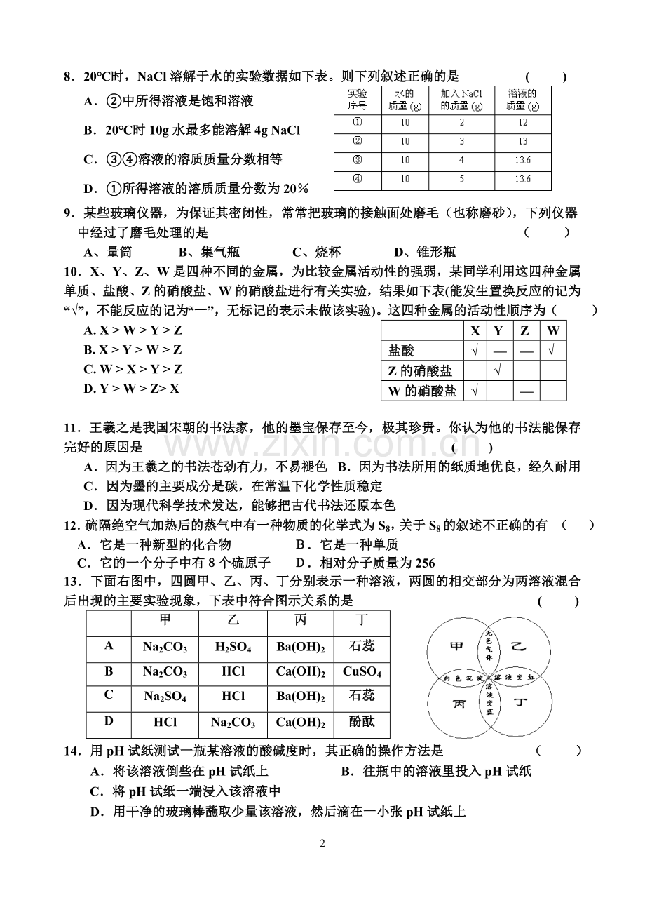良光中学化学联赛模拟试题.doc_第2页
