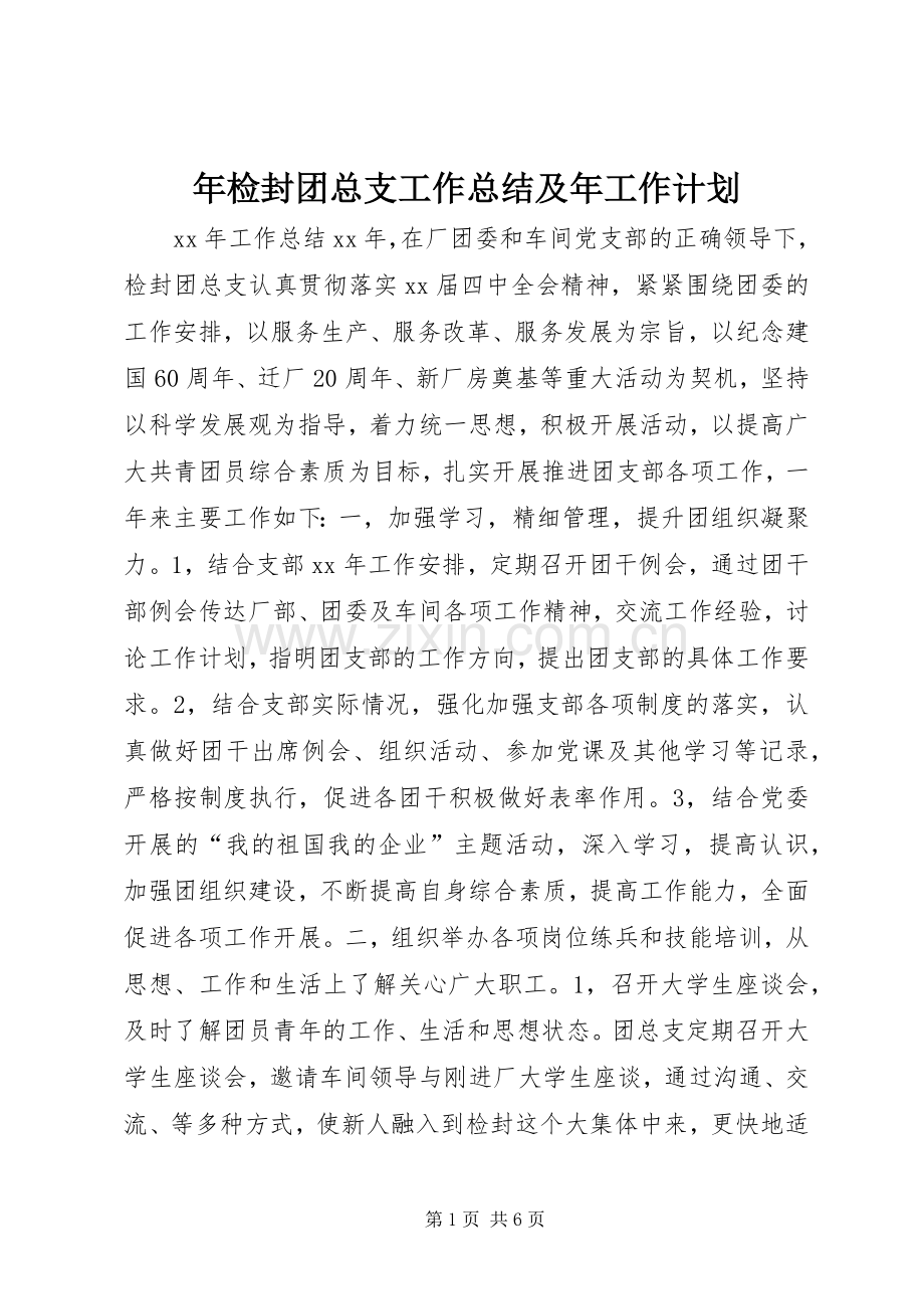 年检封团总支工作总结及年工作计划.docx_第1页