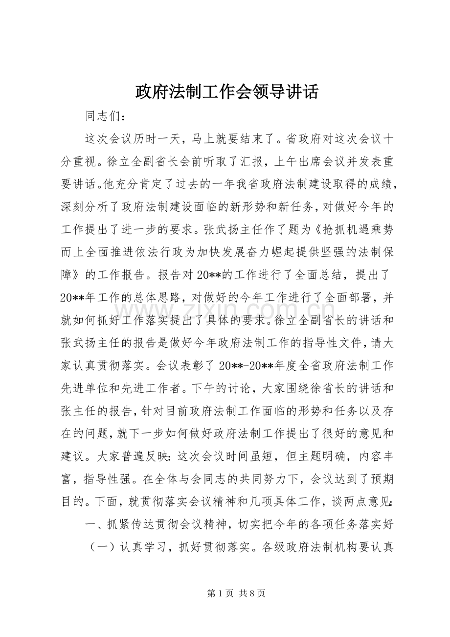 政府法制工作会领导讲话发言.docx_第1页