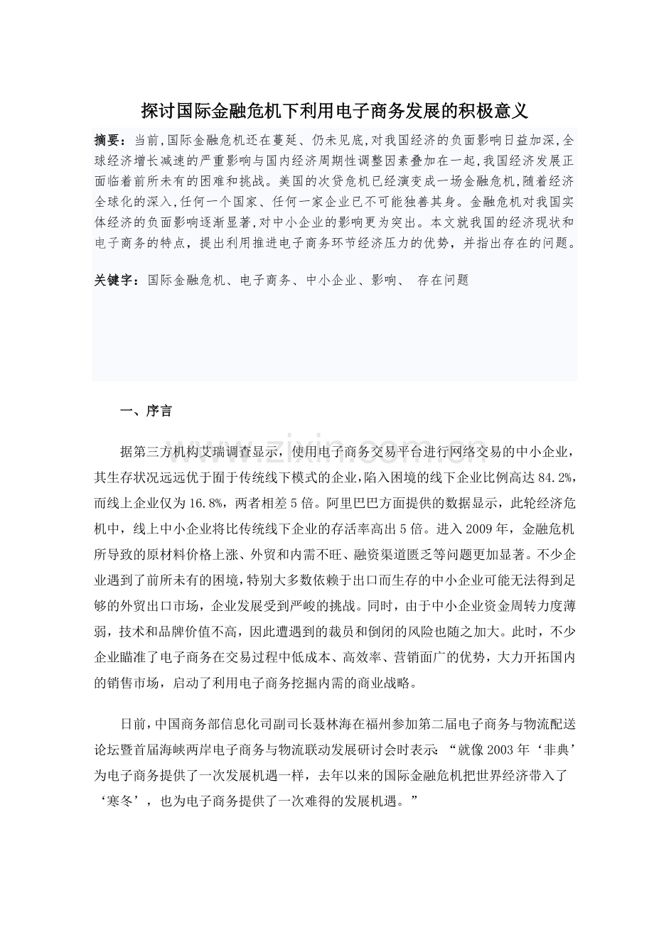 探讨国际金融危机下利用电子商务发展的积极意义.doc_第1页