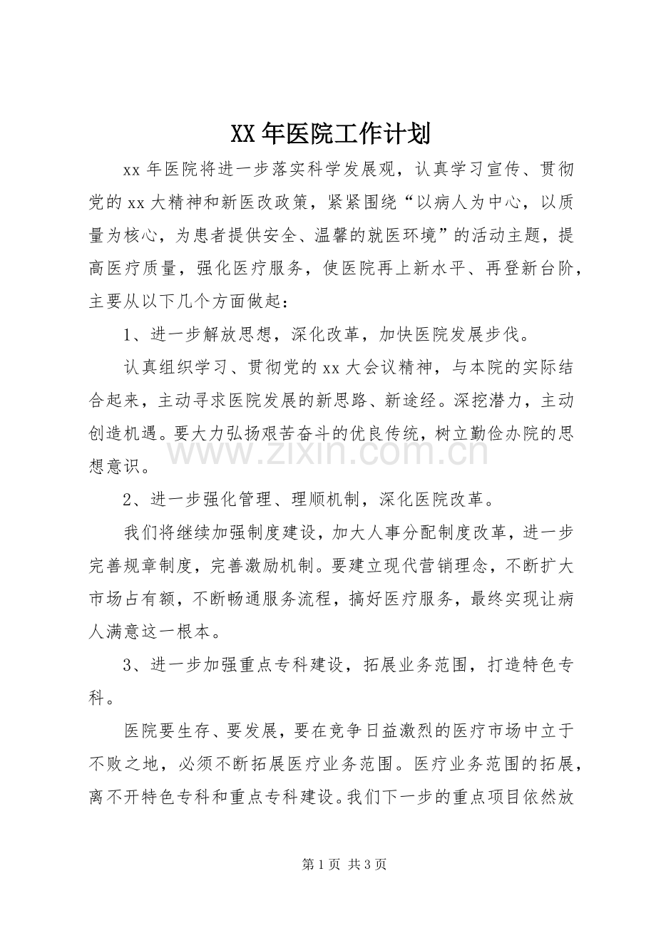 XX年医院工作计划(2).docx_第1页