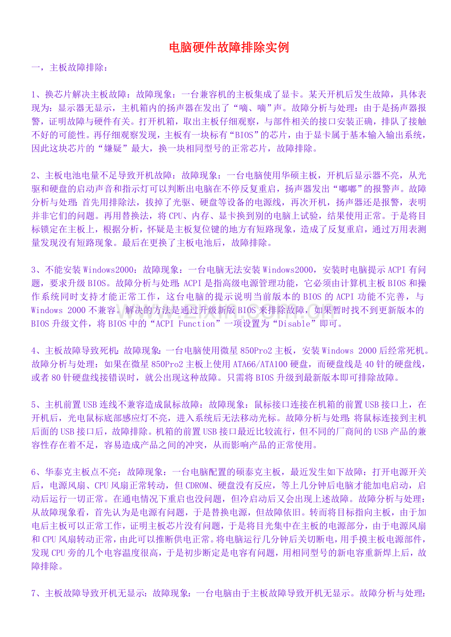 电脑硬件故障排除实例大全.doc_第1页