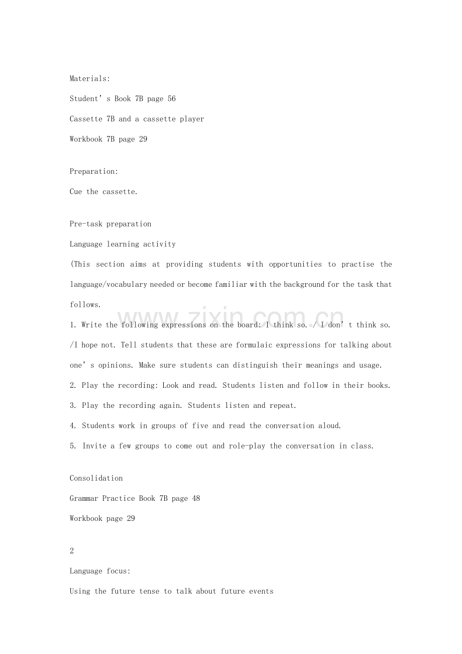七年级英语下：Module 3 Unit 3 In the future教案上海牛津版.doc_第2页