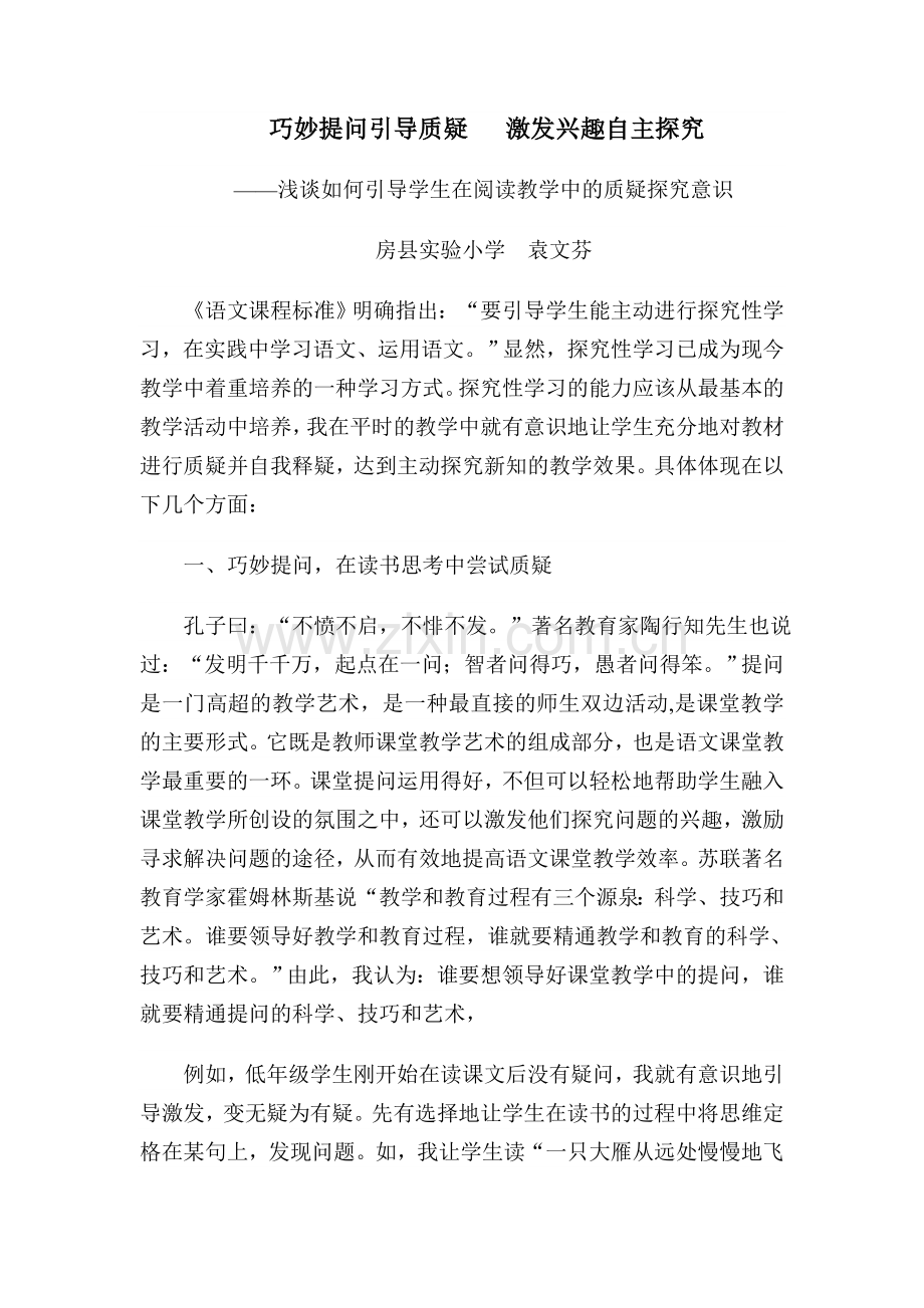 巧妙提问引导质疑激发兴趣自主探究.doc_第1页