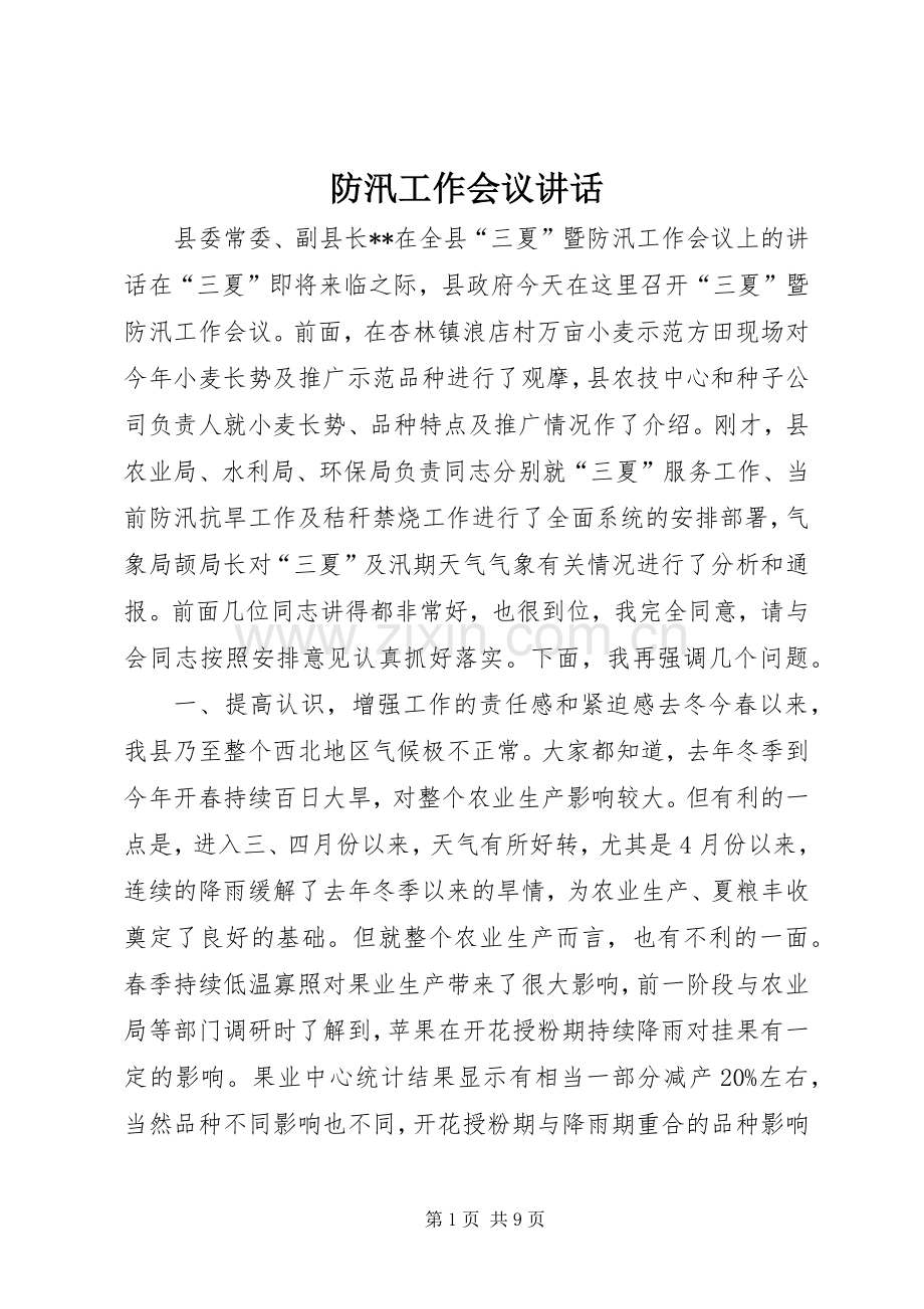 防汛工作会议讲话发言.docx_第1页