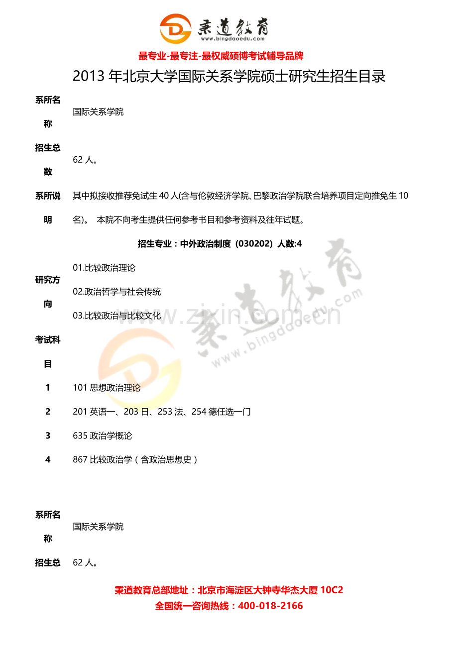 秉道教育--2013年北京大学国际关系学院硕士研究生招生目录.docx_第2页