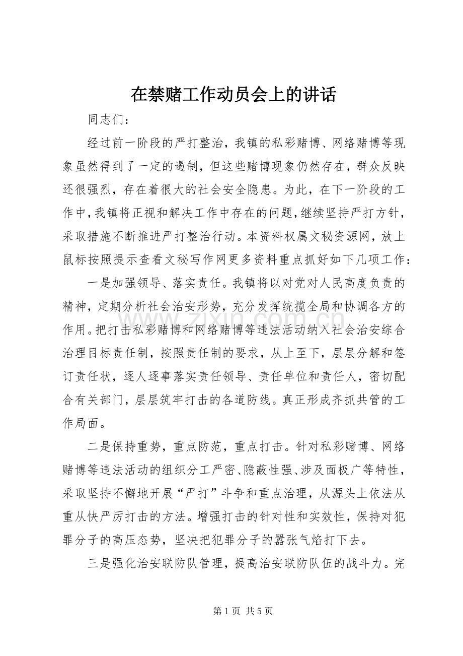 在禁赌工作动员会上的讲话发言.docx_第1页