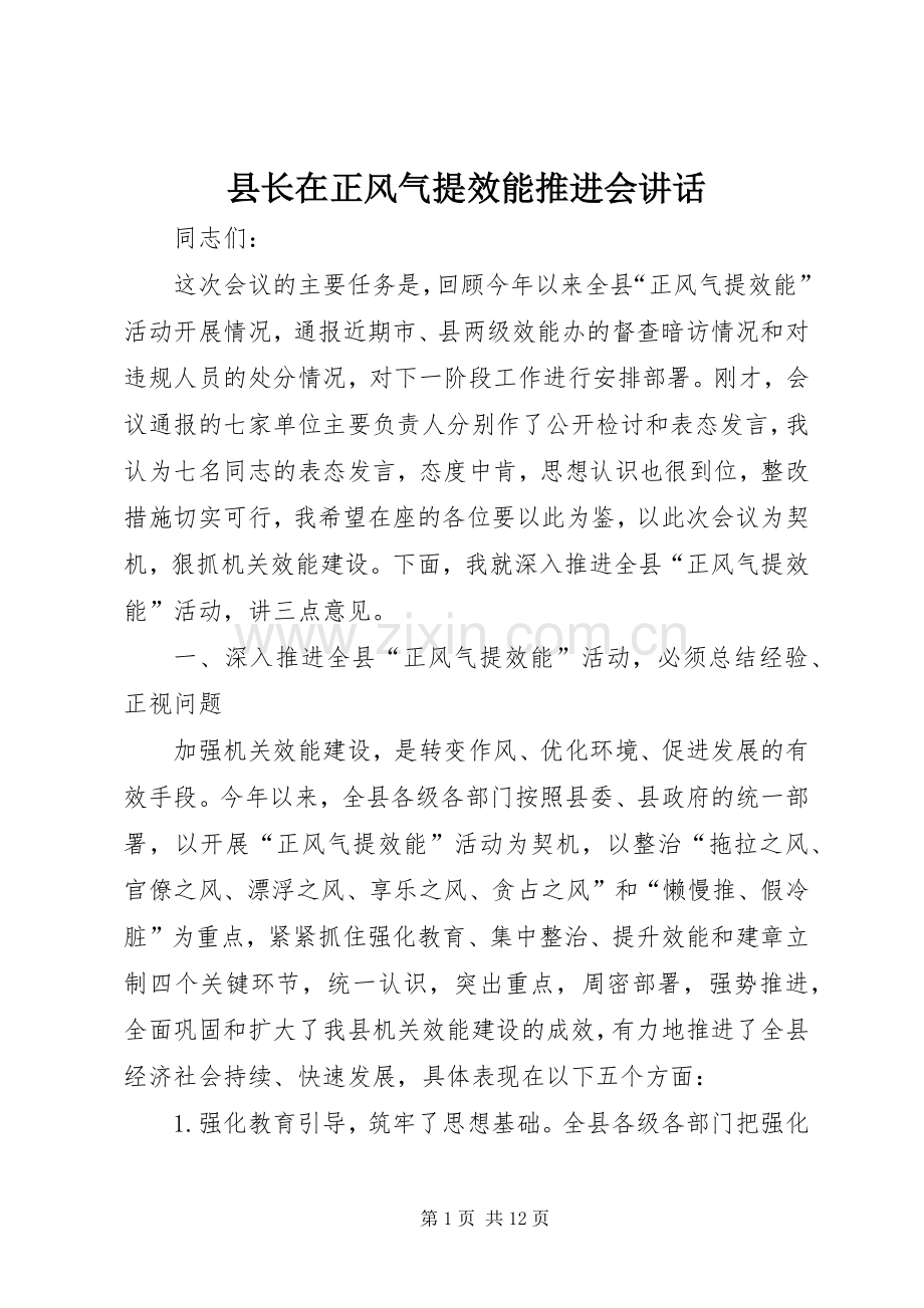 县长在正风气提效能推进会讲话发言.docx_第1页