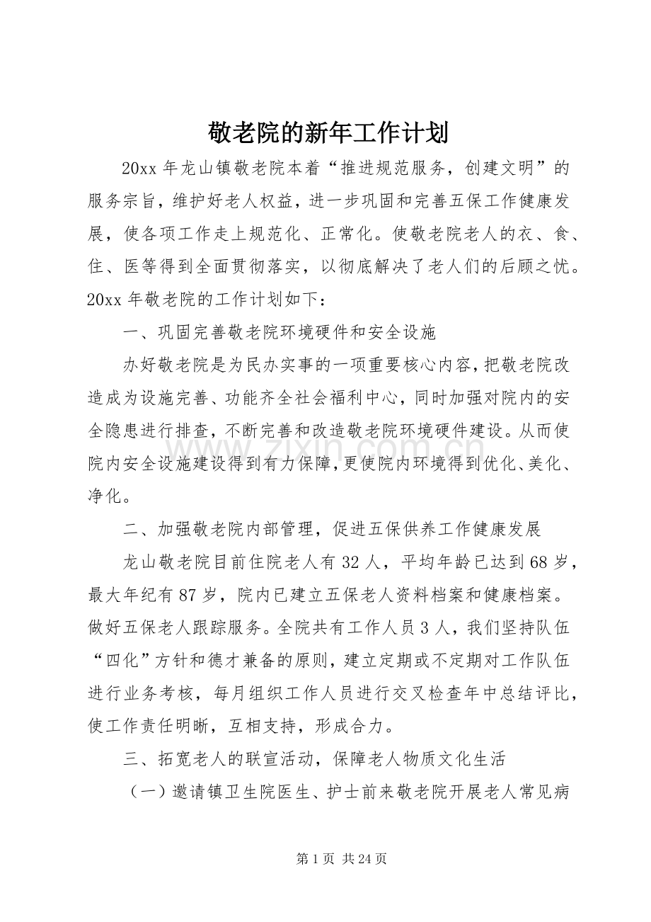 敬老院的新年工作计划.docx_第1页