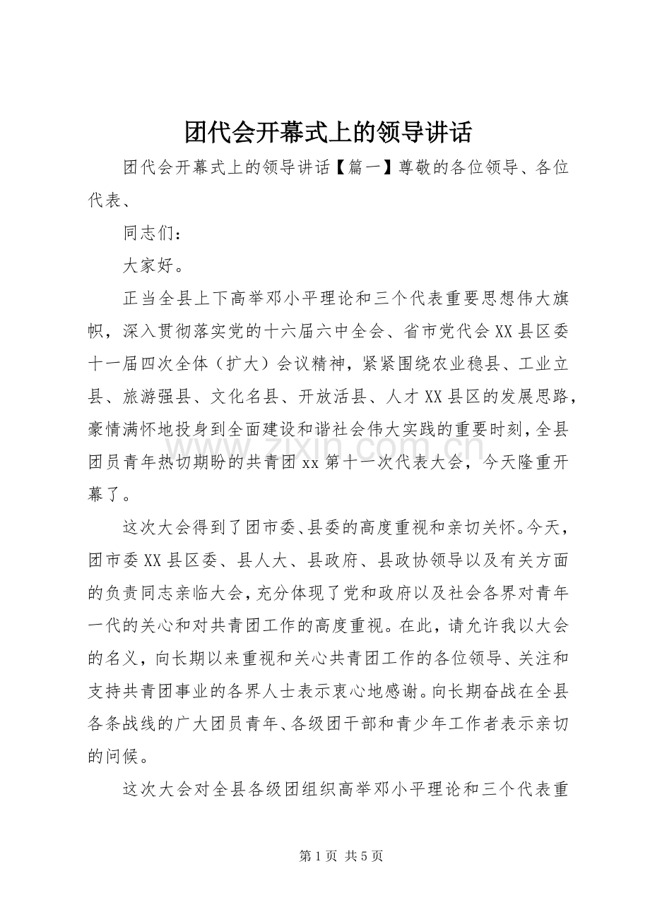 团代会开幕式上的领导讲话发言.docx_第1页