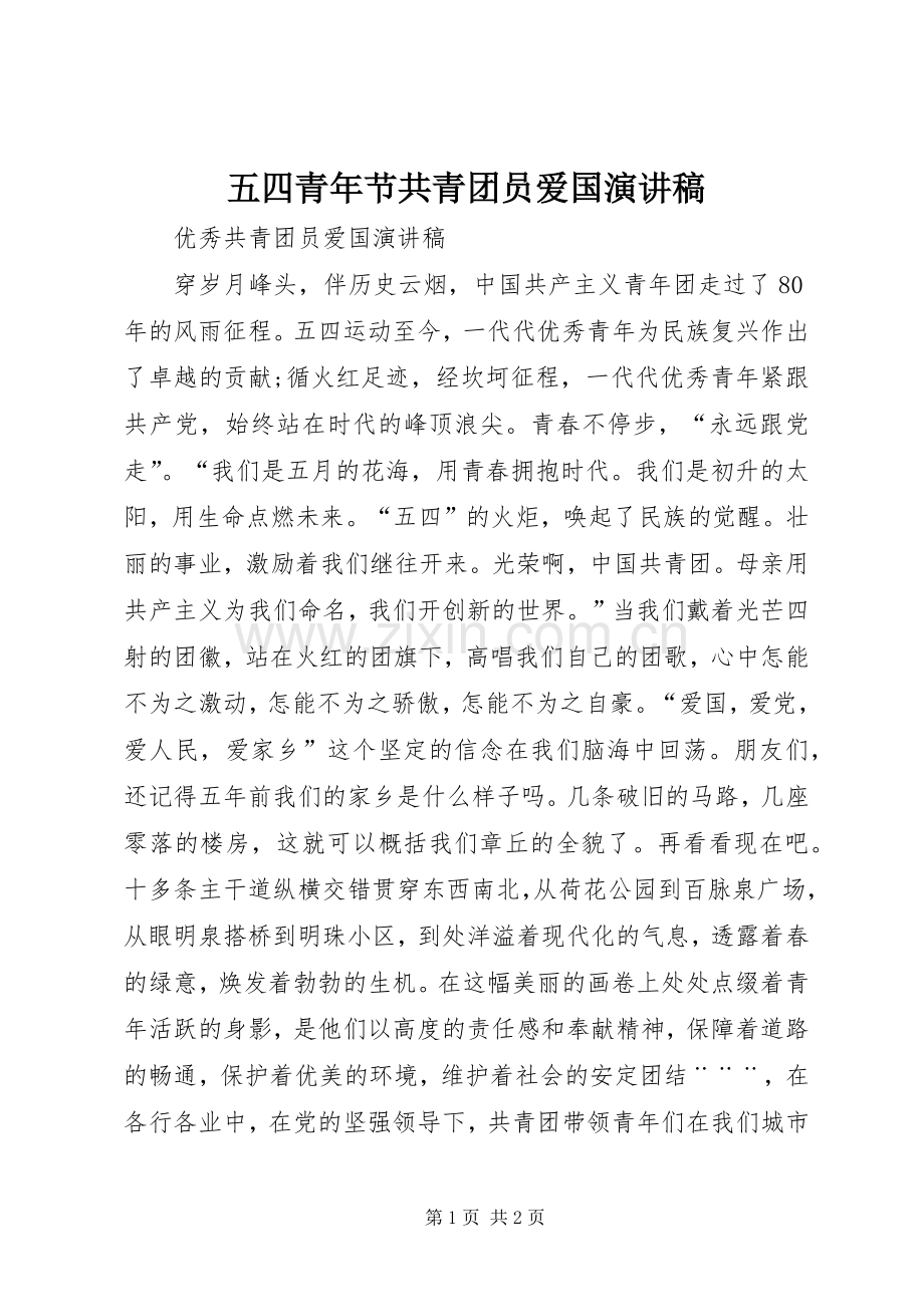 五四青年节共青团员爱国演讲稿范文_1.docx_第1页
