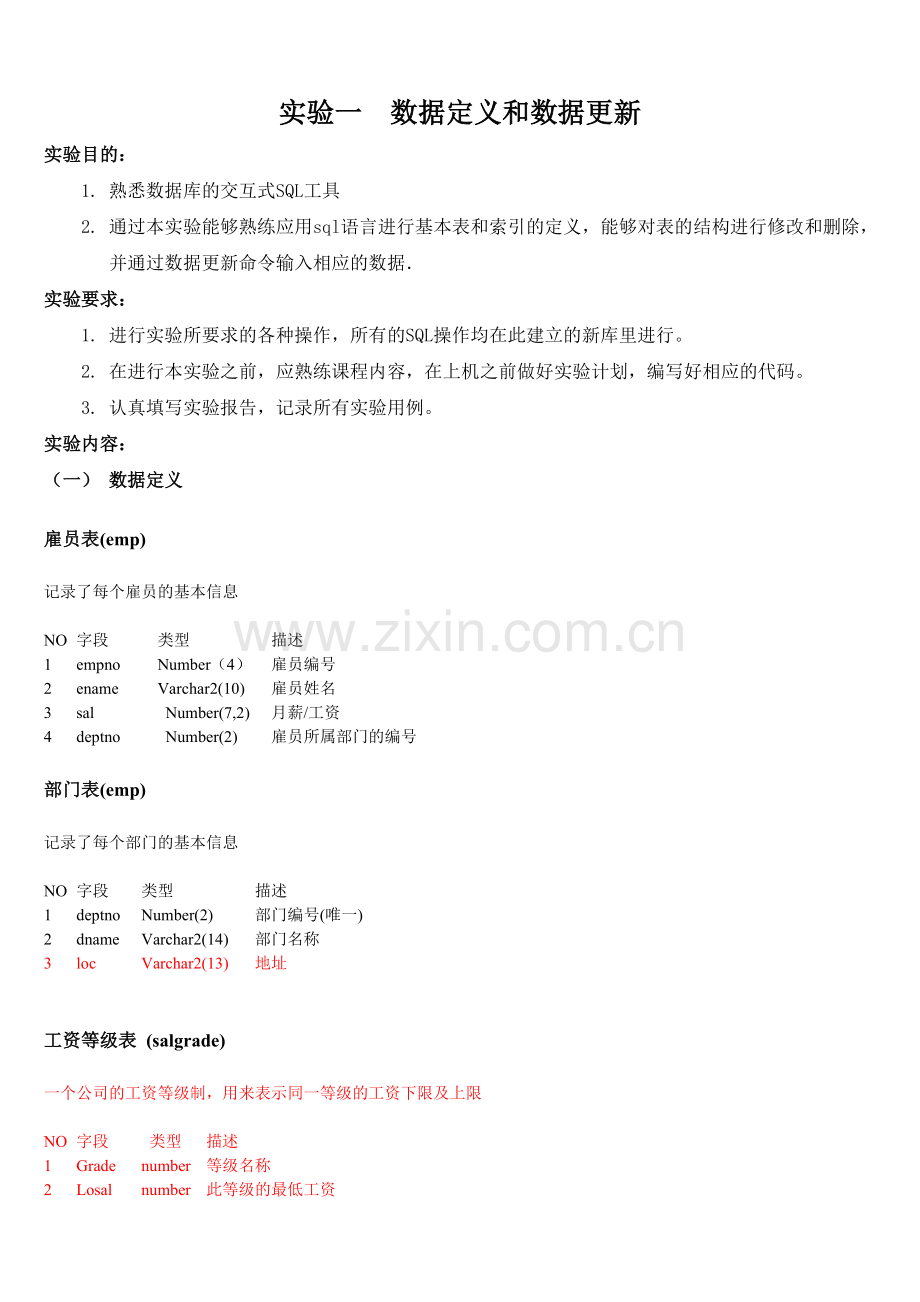 新-实验一数据定义及数据更新.doc_第1页