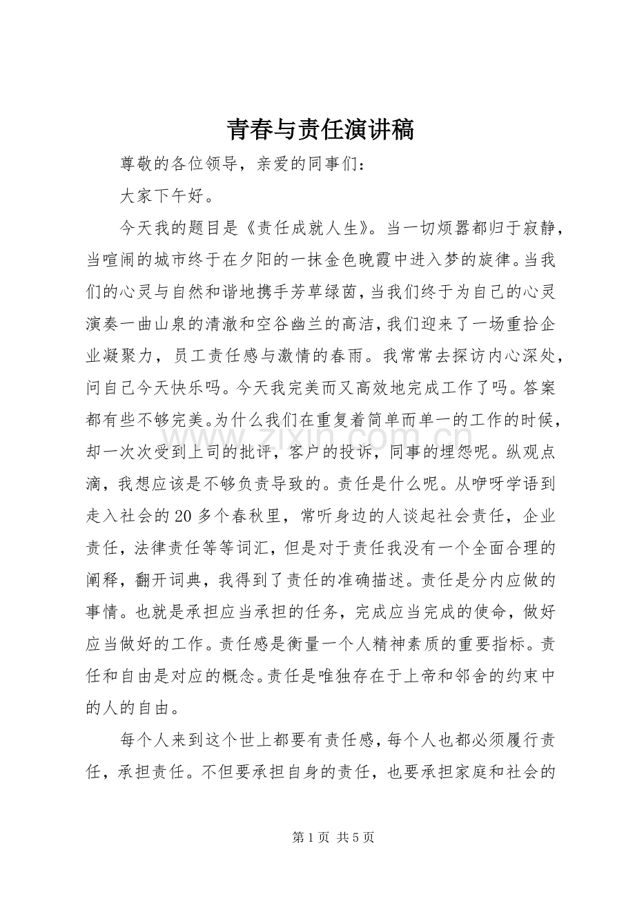 青春与责任演讲稿集锦.docx_第1页