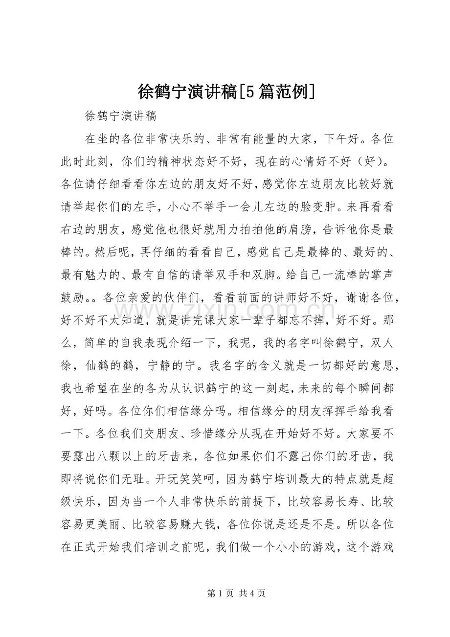 徐鹤宁演讲[5篇范例].docx_第1页