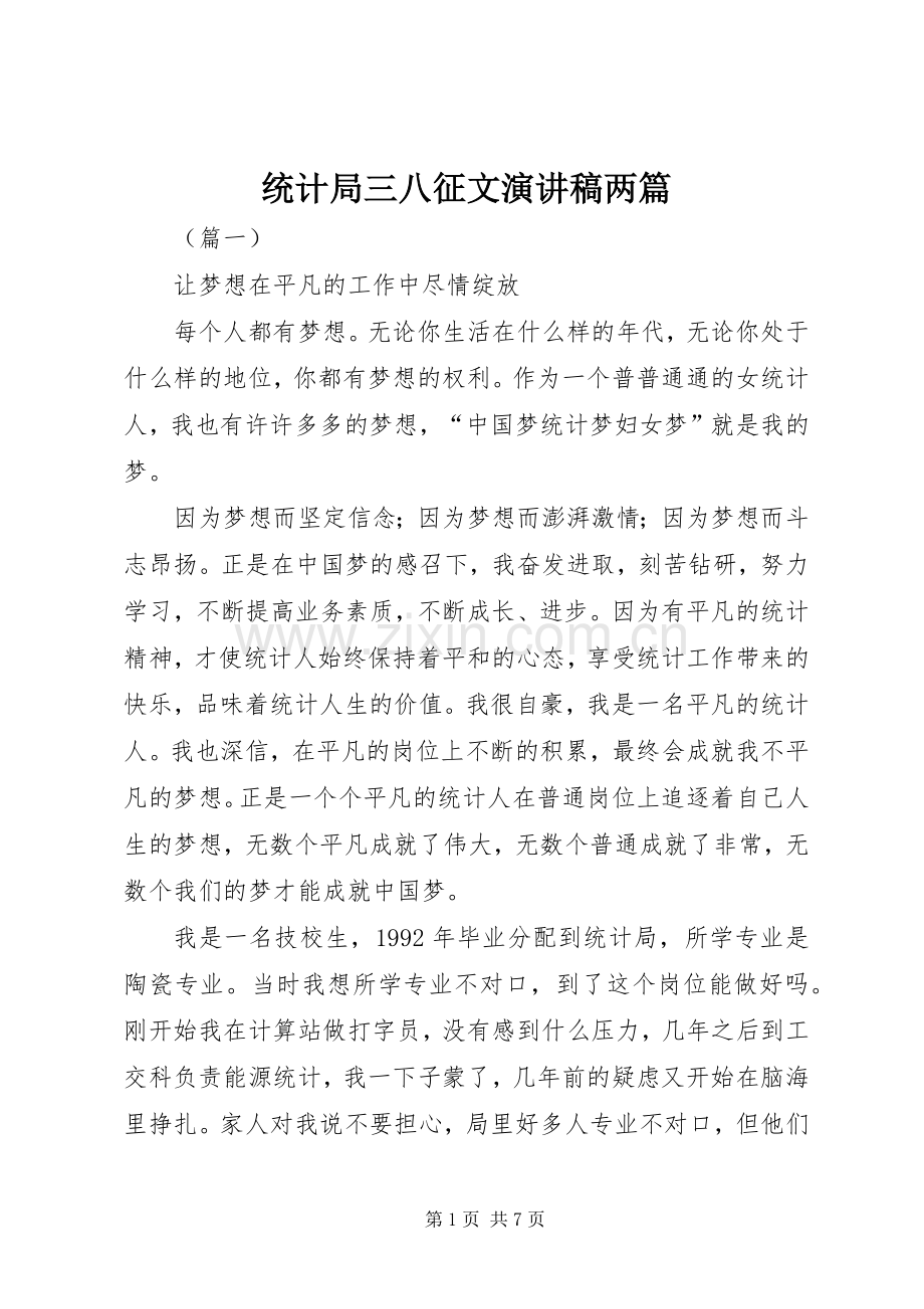 统计局三八征文演讲稿范文两篇.docx_第1页