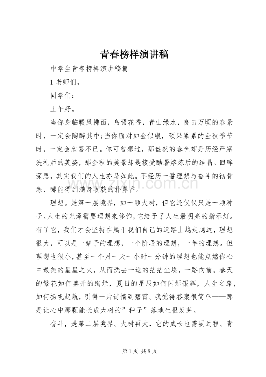 青春榜样演讲范文.docx_第1页