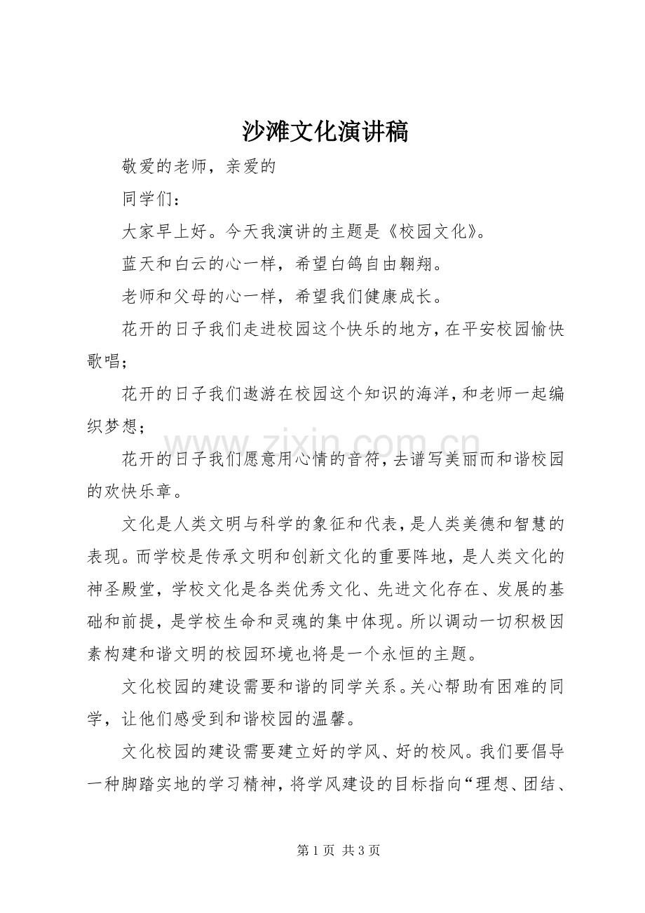 沙滩文化演讲范文.docx_第1页