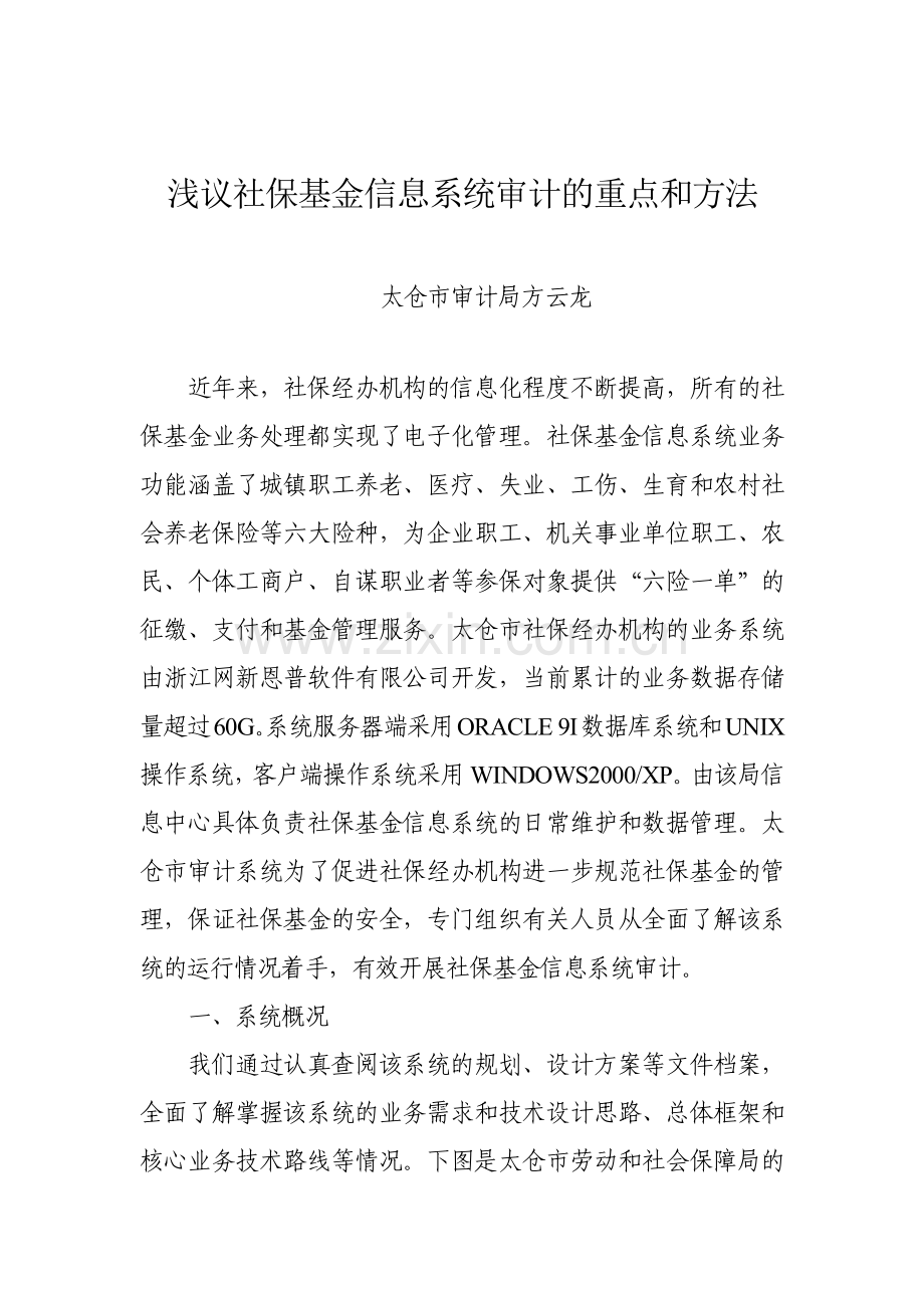 浅议社保基金信息系统审计的重点和方法.docx_第1页