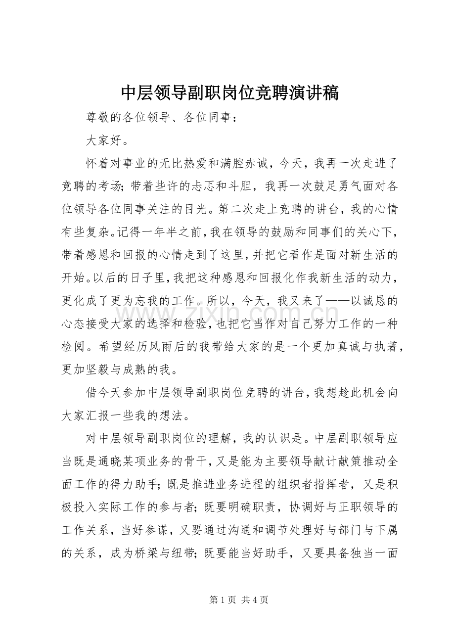中层领导副职岗位竞聘演讲稿集锦.docx_第1页