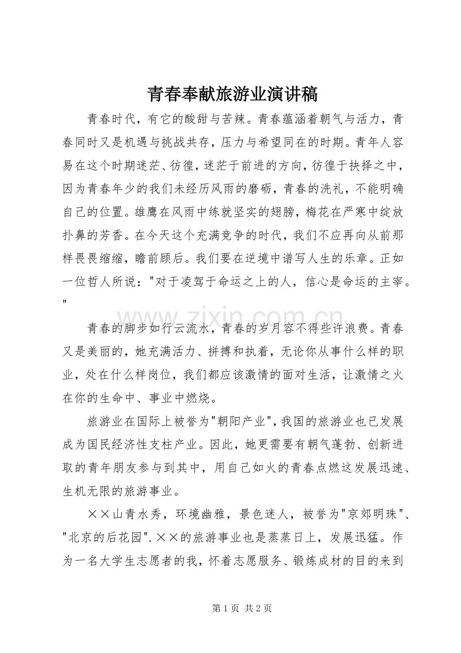 青春奉献旅游业演讲致辞.docx_第1页