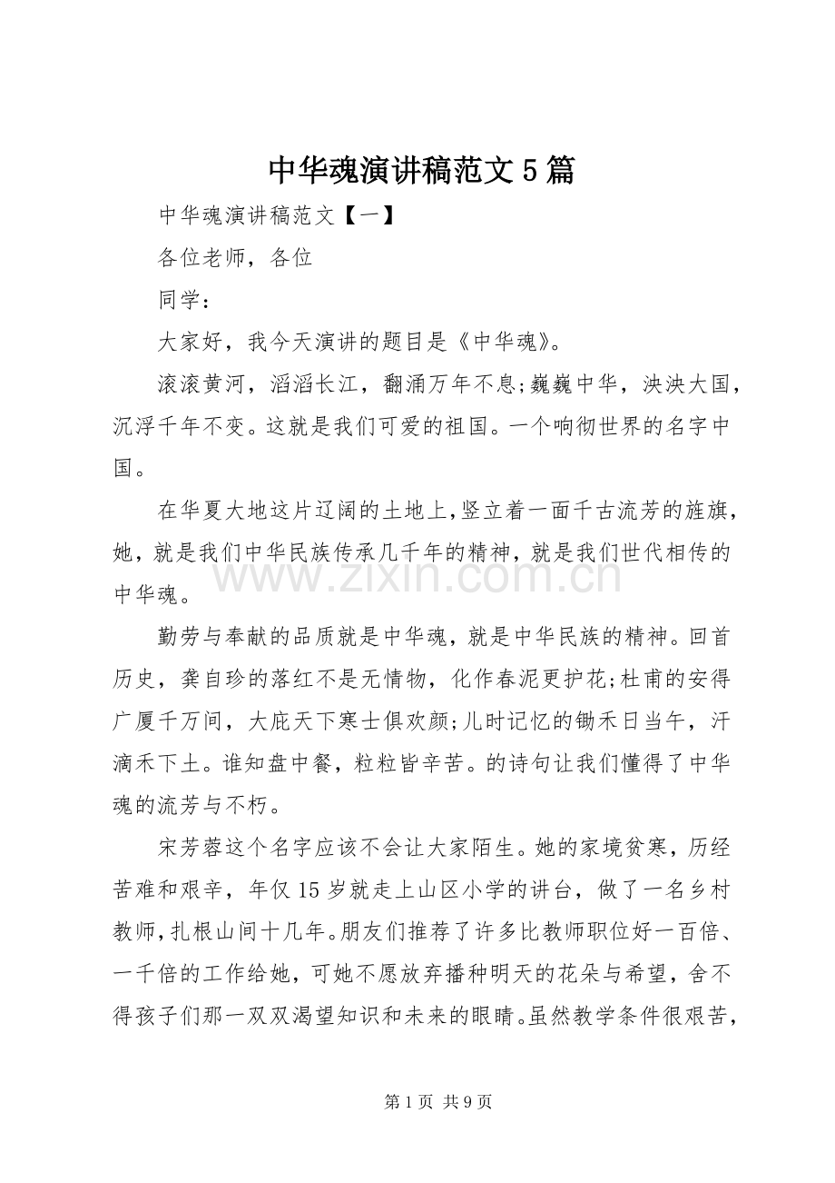 中华魂演讲5篇.docx_第1页