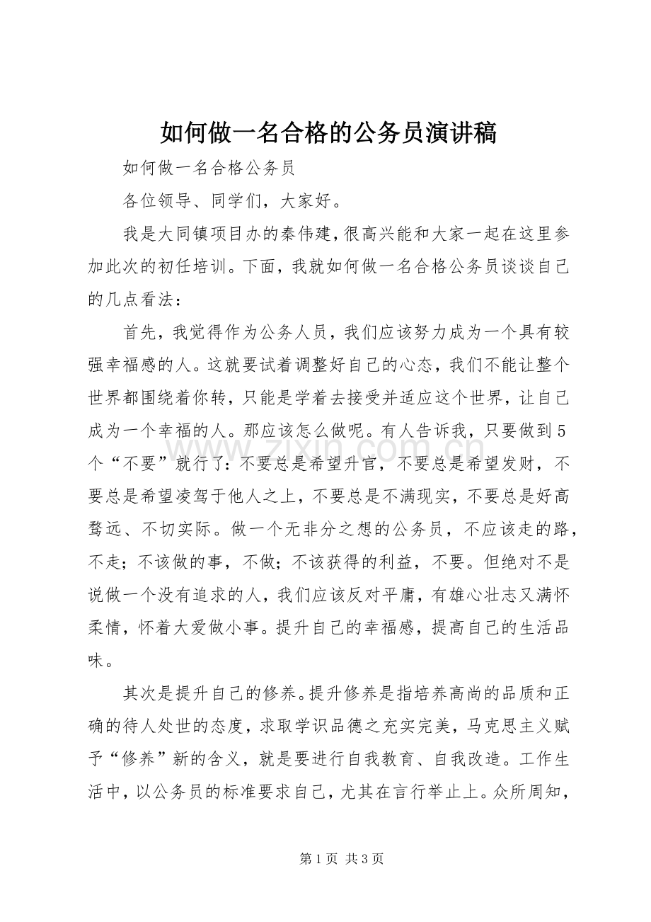 如何做一名合格的公务员致辞演讲稿.docx_第1页