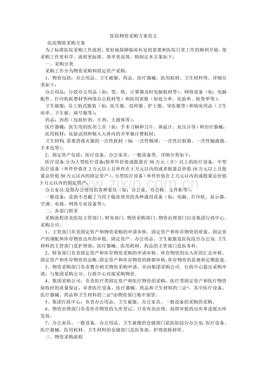 医院物ۥ资采购方案范文.doc_第1页
