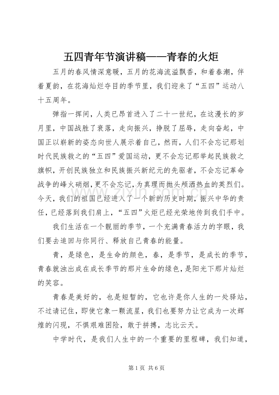 五四青年节演讲致辞——青春的火炬.docx_第1页