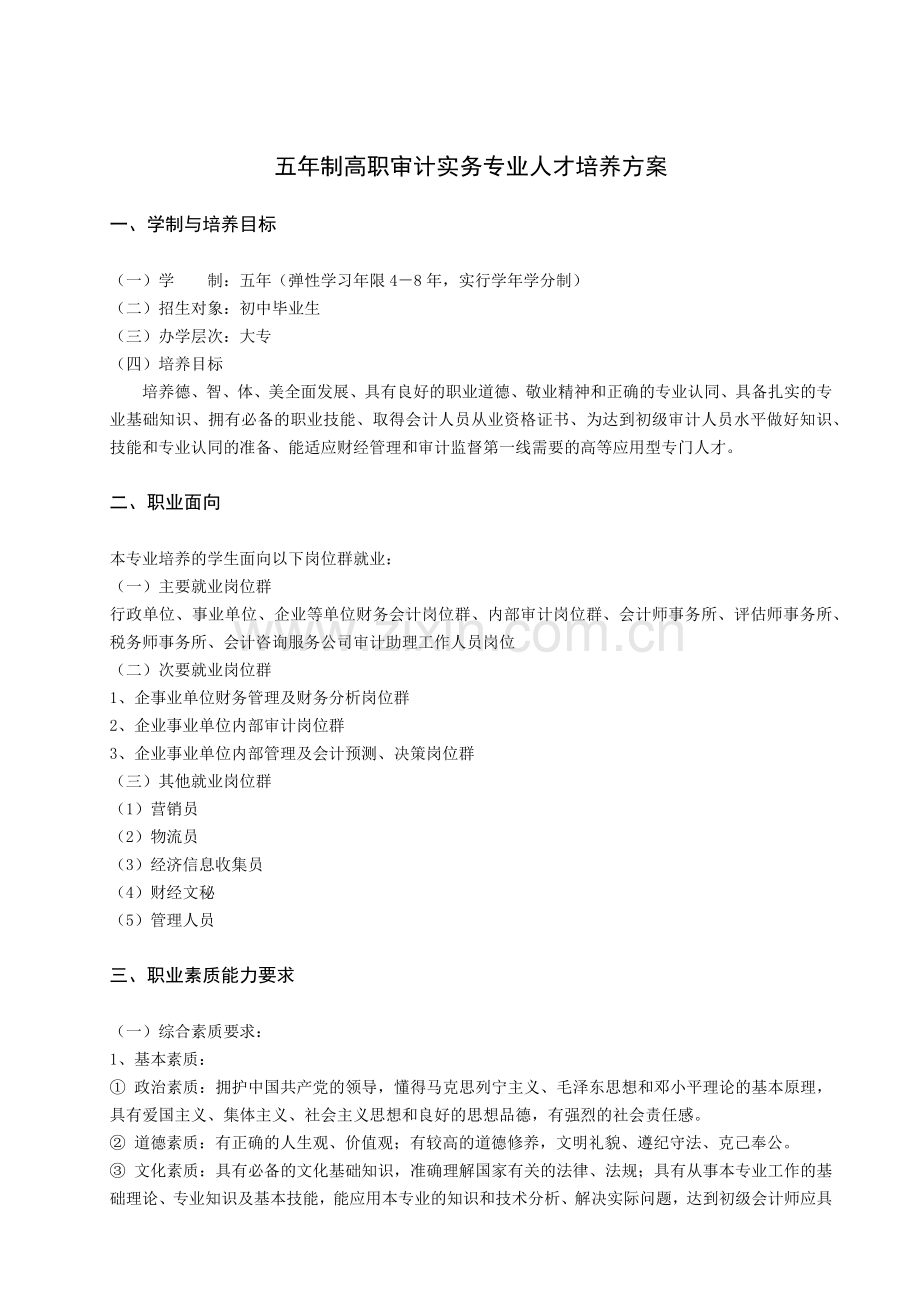 五年制高职审计实务专业人才培养方案.docx_第1页