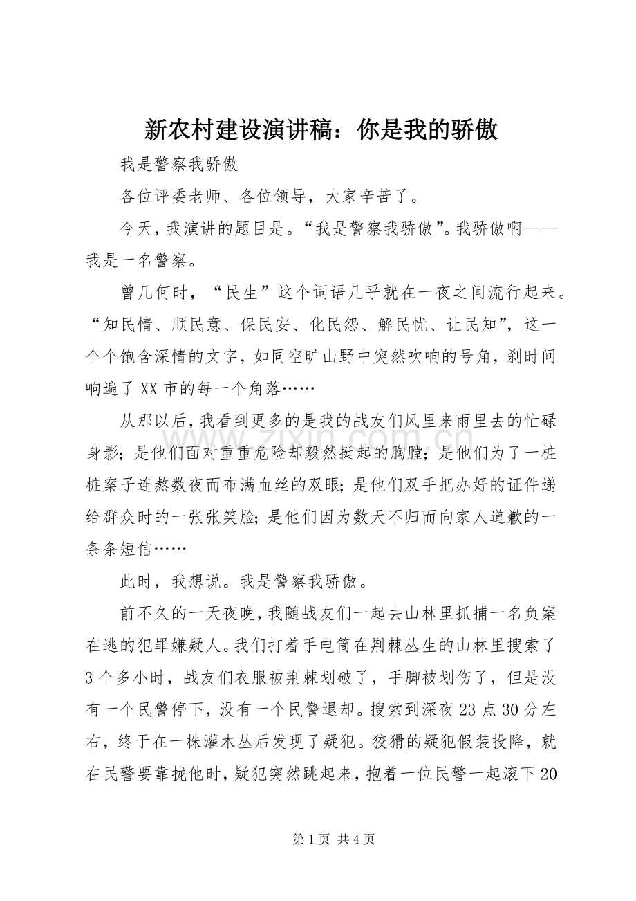 新农村建设致辞演讲稿：你是我的骄傲.docx_第1页